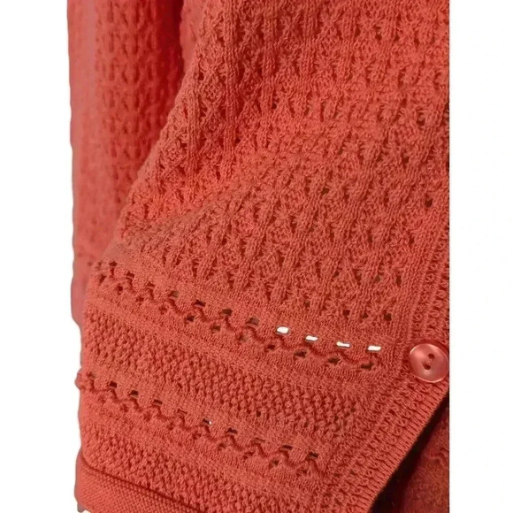 New Appleseed's Women's Small Coral Color Loose Knit Cardigan Sweater 3/4 - Picture 3 of 7